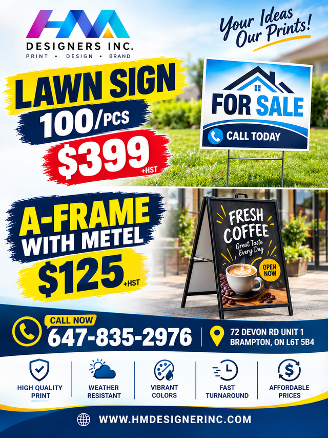 Lawn Signs & A-Frame Signs – 100 pcs $399 | A-Frame $125