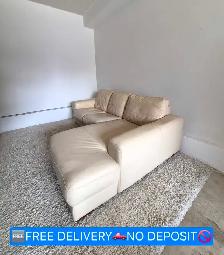 FREE DELIVERY Beautiful Cream Leather Sectional / L Shape Sofa