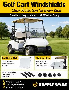 Golf Car Windshield | Full Shield & Flip-Down | Premium Durable