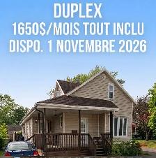 Maison  a louer 1650$/mois tout inclu libre 1 nov. à Québec