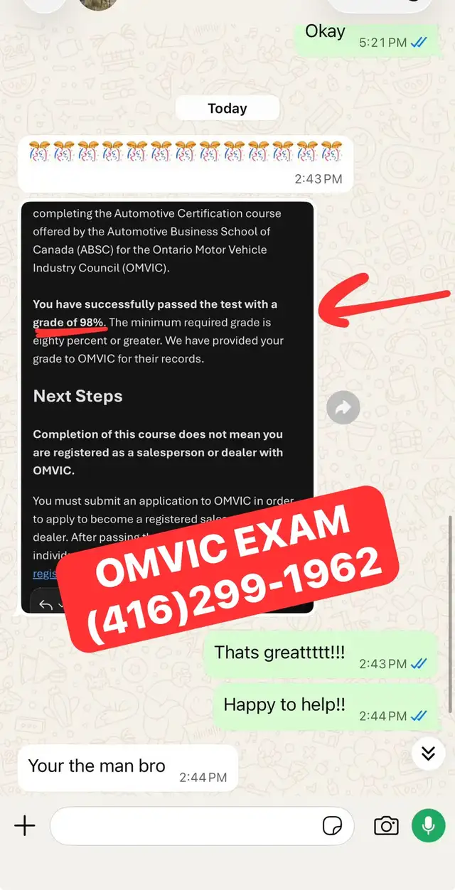 OMVIC EXAM HELP,   100% REFUND IF YOU FAIL