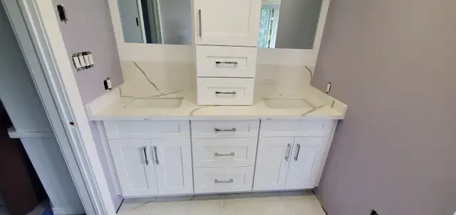 Solid wood maple cabinets with quartz countertops
