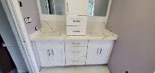 Solid wood maple cabinets with quartz countertops