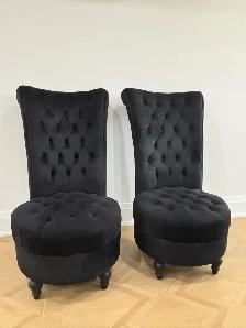 2 black tufted velvet accent chairs