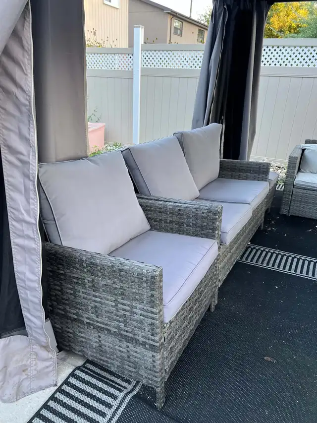 2 beautiful couch sectional & lounging chairs w/ fire pit more