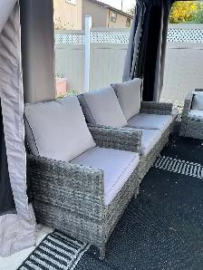 2 beautiful couch sectional & lounging chairs w/ fire pit more