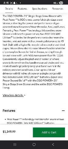 ☆NEW EGO POWER  PEAK POWER 56v CORDLESS ELECTRIC SNOW BLOWER KI - Photo 4