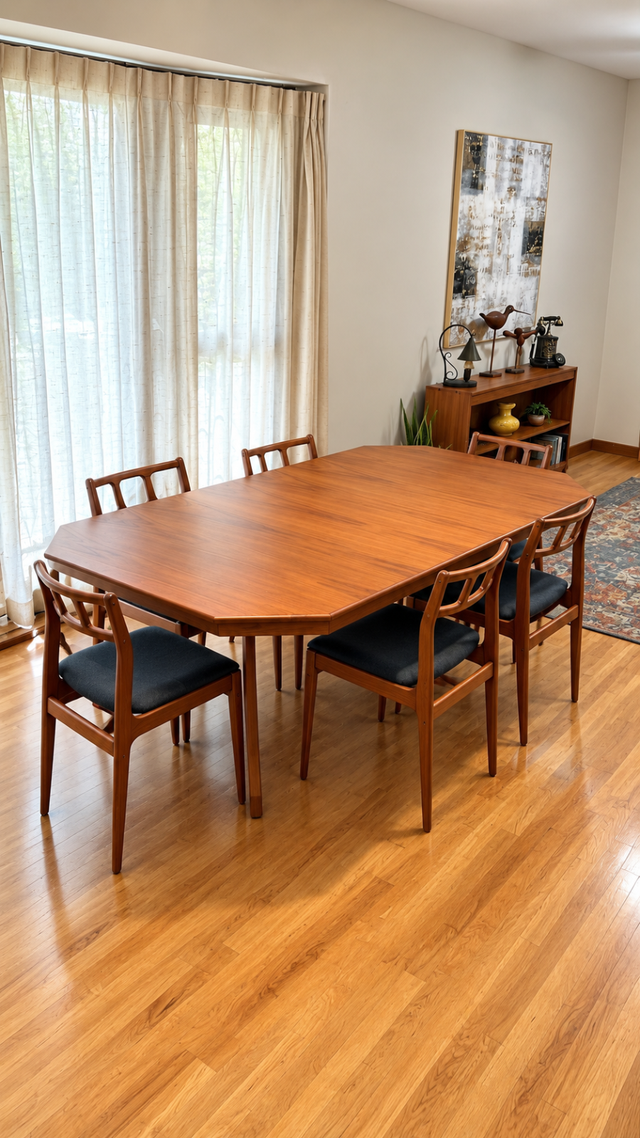 Mid century. TECK TEAK. Salle à manger / Table TRÈS GRANDE 2 ral