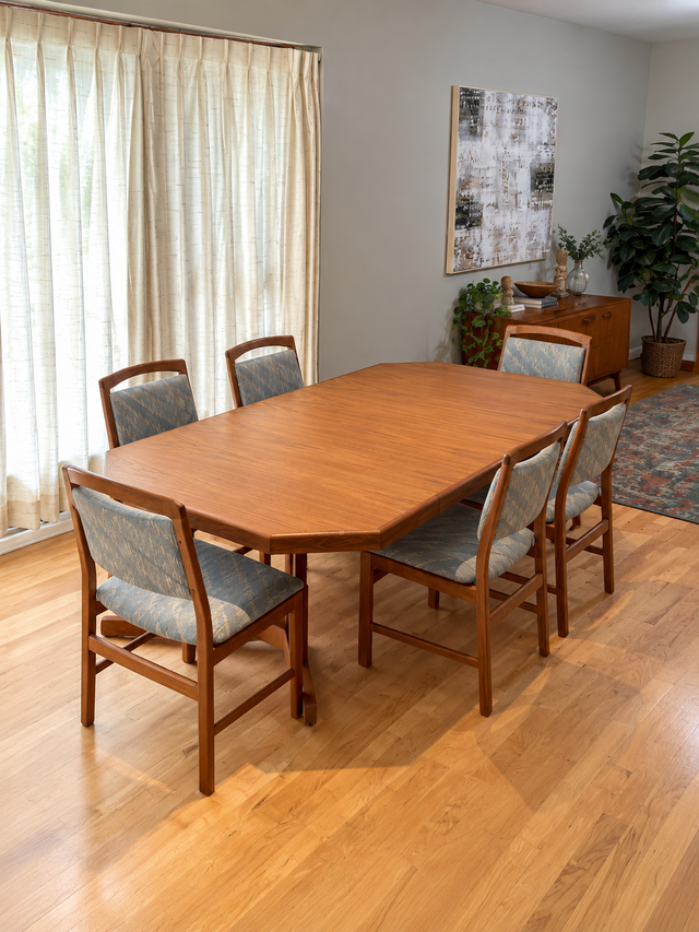 Mid century. TEAK TECK. Dining room set. VERY LARGE Table   2 ra