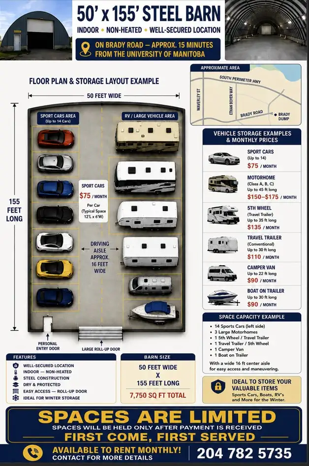 Indoor Vehicle Storage - Spaces Available