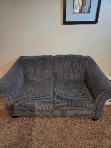 Blue cloth couch, love seat, chair