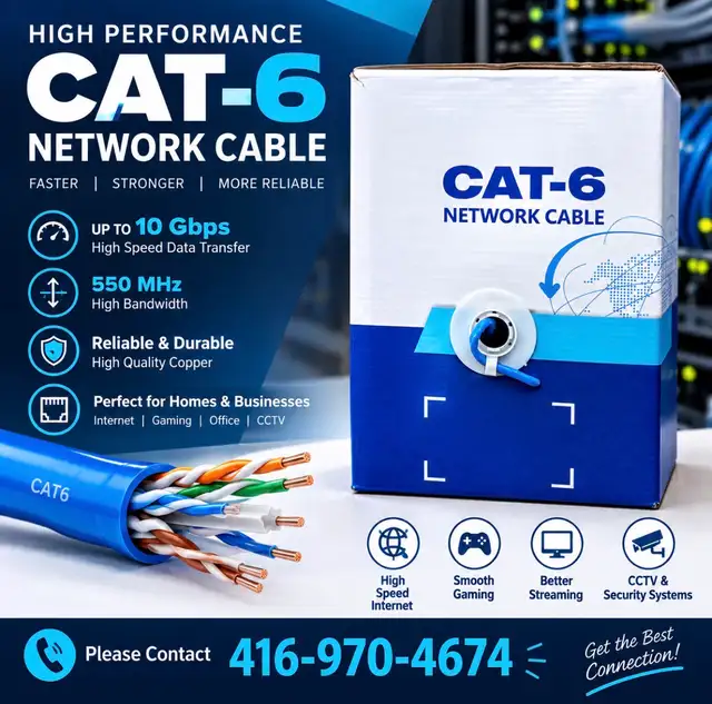 CAT6 Network Cable – Up to 10 Gbps | High Quality | New