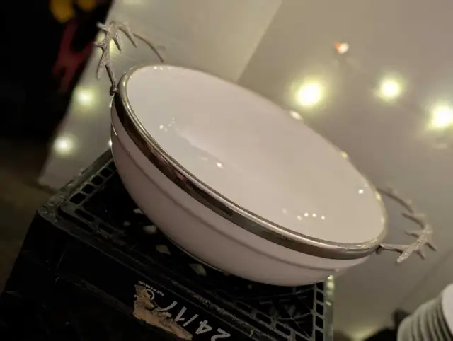 Rustic Antler Handle Serving Bowl   Matching plates