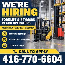 Hiring Forklift & Raymond Reach Operators – Mississauga