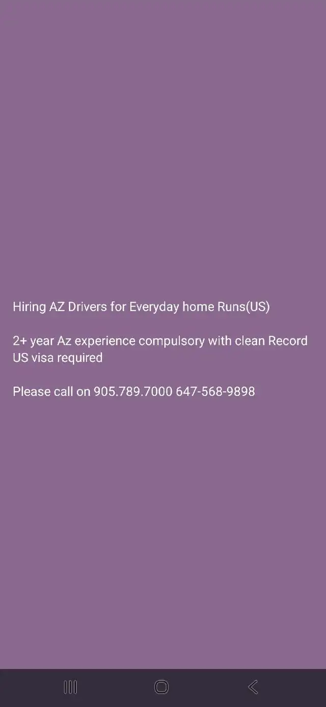 Hiring Az Driver for US Runs(Everyday Home)