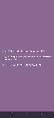 Hiring Az Driver for US Runs(Everyday Home)