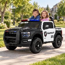 Kids RAM Trucks, 2 Seats, Police Style, Rubber Wheels, 24V