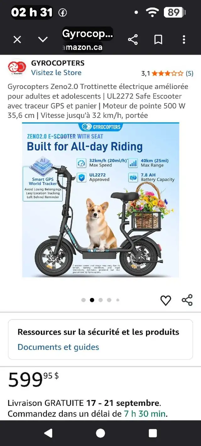 scooter électrique gyrocoptère zéno 2.0 a vendre