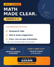High School Math Tutoring in Maple - Starting at $40/hr