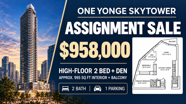 One Yonge SkyTower Assignment High Floor 2 Den, Parking – $958K
