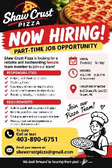 PART-TIME JOB OPPORTUNITY – PIZZA STORE