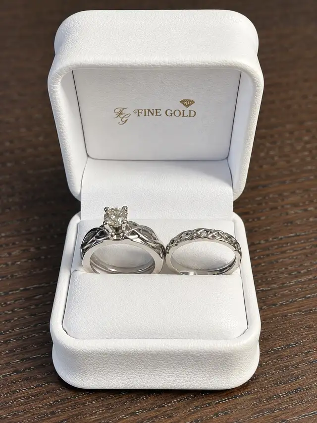 14K White Gold Celtic Engagement & Wedding Ring Set – $1,600 OBO