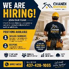 Chandi Brothers Renovations Hiring Skilled Workers and Helpers