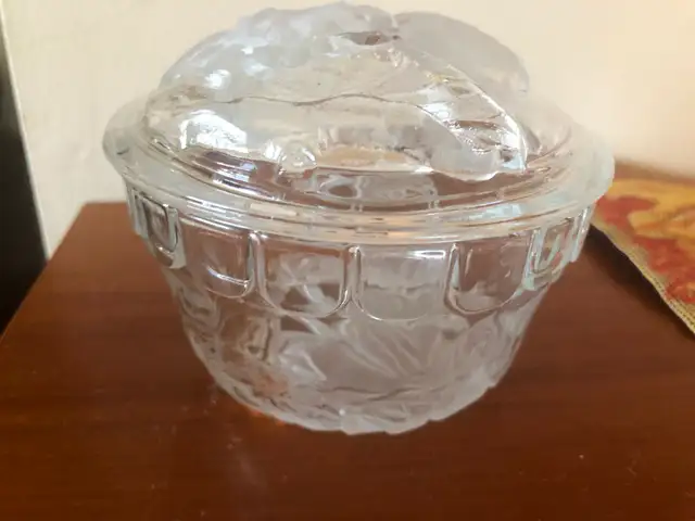 Two(2) Attractive Lotus Flower Glass Candy Dishes with Lid