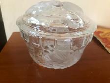 Two(2) Attractive Lotus Flower Glass Candy Dishes with Lid