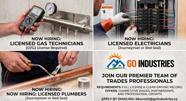 Hiring Fully Licensed Gas Techs, Plumbers, and Electricians