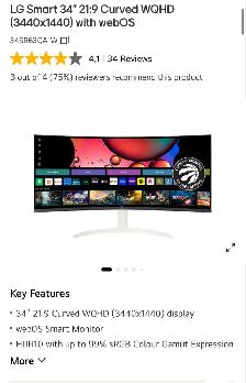 LG 34' Curved Smart Monitor – 34SR63QA-W