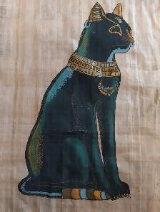 Beautiful Cat Goddess Bast Framed Genuine Egyptian Papyrus Art