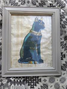 Beautiful Cat Goddess Bast Framed Genuine Egyptian Papyrus Art - Photo 3