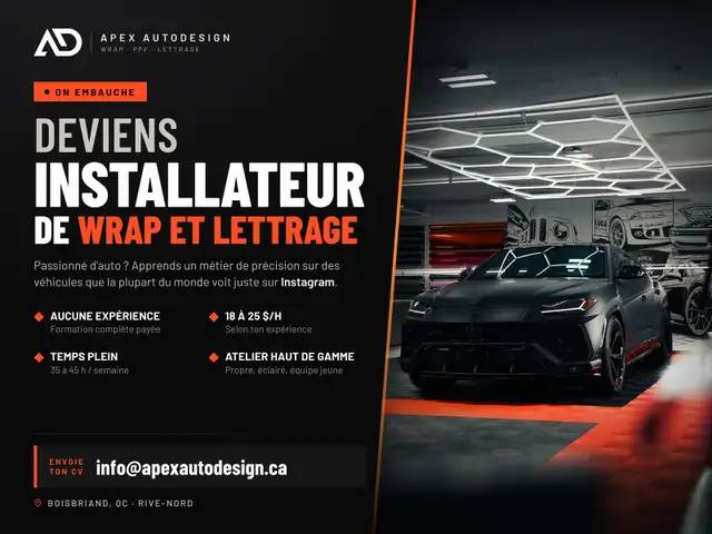 INSTALLATEUR(TRICE) DE WRAP / LETTRAGE - APEX AUTO DESIGN