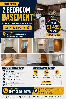 2-BEDROOM BASEMENT FOR RENT – GIRLS ONLY