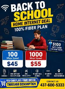 'Back to School'Cheapest Fibre Internet 1 Gbps $55 – No Contract
