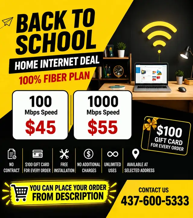 No Contract Home Internet|500 mbps $45|1Gbps $55 Back to School
