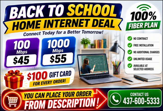 Home Internet $45 | 1000 Mbps Fiber | Back to School | $100 Gift