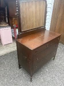 Free delivery antique Vintage Wooden Dresser with Mirror - Photo 2
