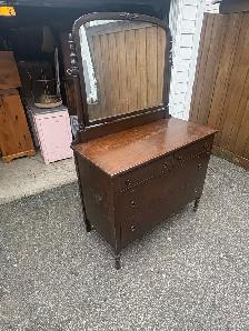 Free delivery antique Vintage Wooden Dresser with Mirror - Photo 6