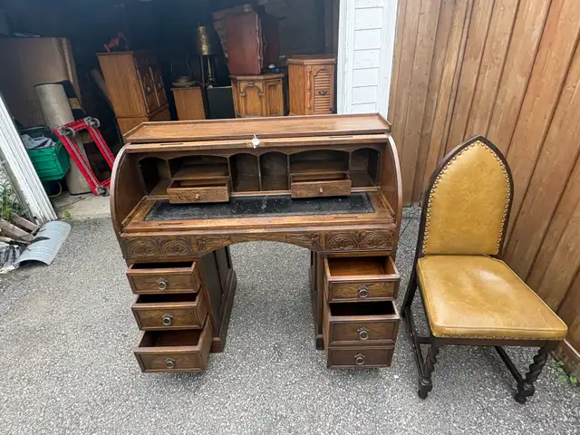 Free delivery Vintage Roll-Top Desk & Gothic Revival  Chair