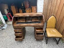 Free delivery Vintage Roll-Top Desk & Gothic Revival  Chair