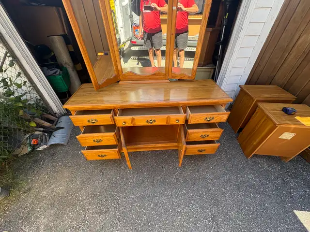 Free delivery used Oak Bedroom Dresser with Tri-Fold Mirror