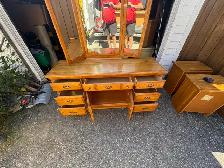 Free delivery used Oak Bedroom Dresser with Tri-Fold Mirror