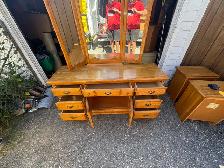 Free delivery used Oak Bedroom Dresser with Tri-Fold Mirror - Photo 2