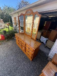 Free delivery used Oak Bedroom Dresser with Tri-Fold Mirror - Photo 5
