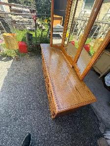 Free delivery used Oak Bedroom Dresser with Tri-Fold Mirror - Photo 6