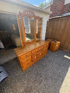 Free delivery used Oak Bedroom Dresser with Tri-Fold Mirror - Photo 8