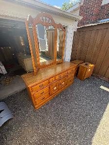 Free delivery used Oak Bedroom Dresser with Tri-Fold Mirror - Photo 9