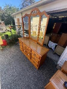 Free delivery used Oak Bedroom Dresser with Tri-Fold Mirror - Photo 10